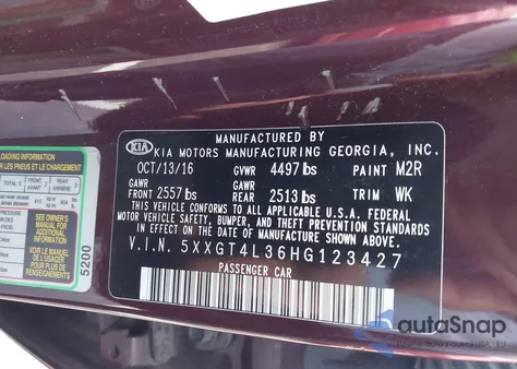 2017 Kia Optima Lx z USA, uszkodzony, nr VIN 5XXGT4L36HG123427